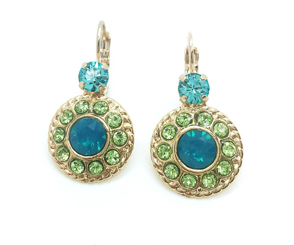 E-1048-2-1066-RG (1) Earrings By Mariana Woman Flower Green and Blue Swarovski Crystals - Image 1