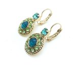 Earrings By Mariana Woman Flower Green and Blue Swarovski Crystals - Image 3