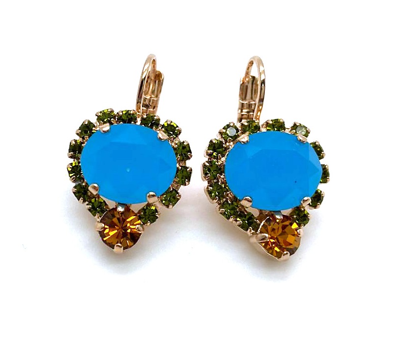 E-1132-2-1058-RG6 (3) Mariana Earrings Turquoise & Orange Austrian Crystals Kokomo Songbook Coll. - Image 1