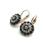 Mariana Earrings Fashionable Round Black & Clear Austrian Crystals Checkmate Cocktail Hour Coll.