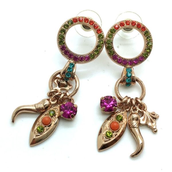 Earrings By Mariana Woman Drop Orange and Purple Swarovski Crystals