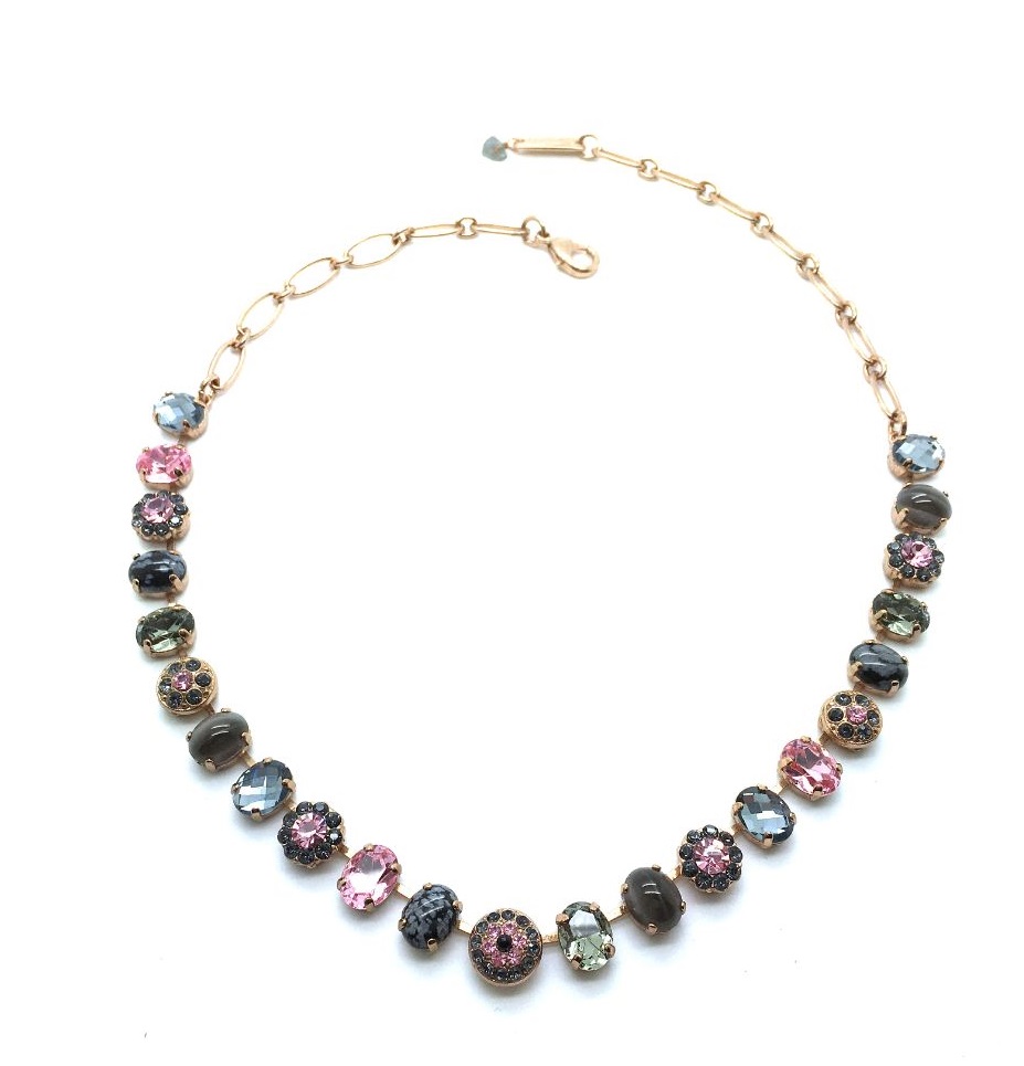 N-3416-2-M1083-RG (1) Mariana Necklace Snowflake Obsidian & Rose, Silver Austrian Crystals Serengeti Africa Coll. - Image 1