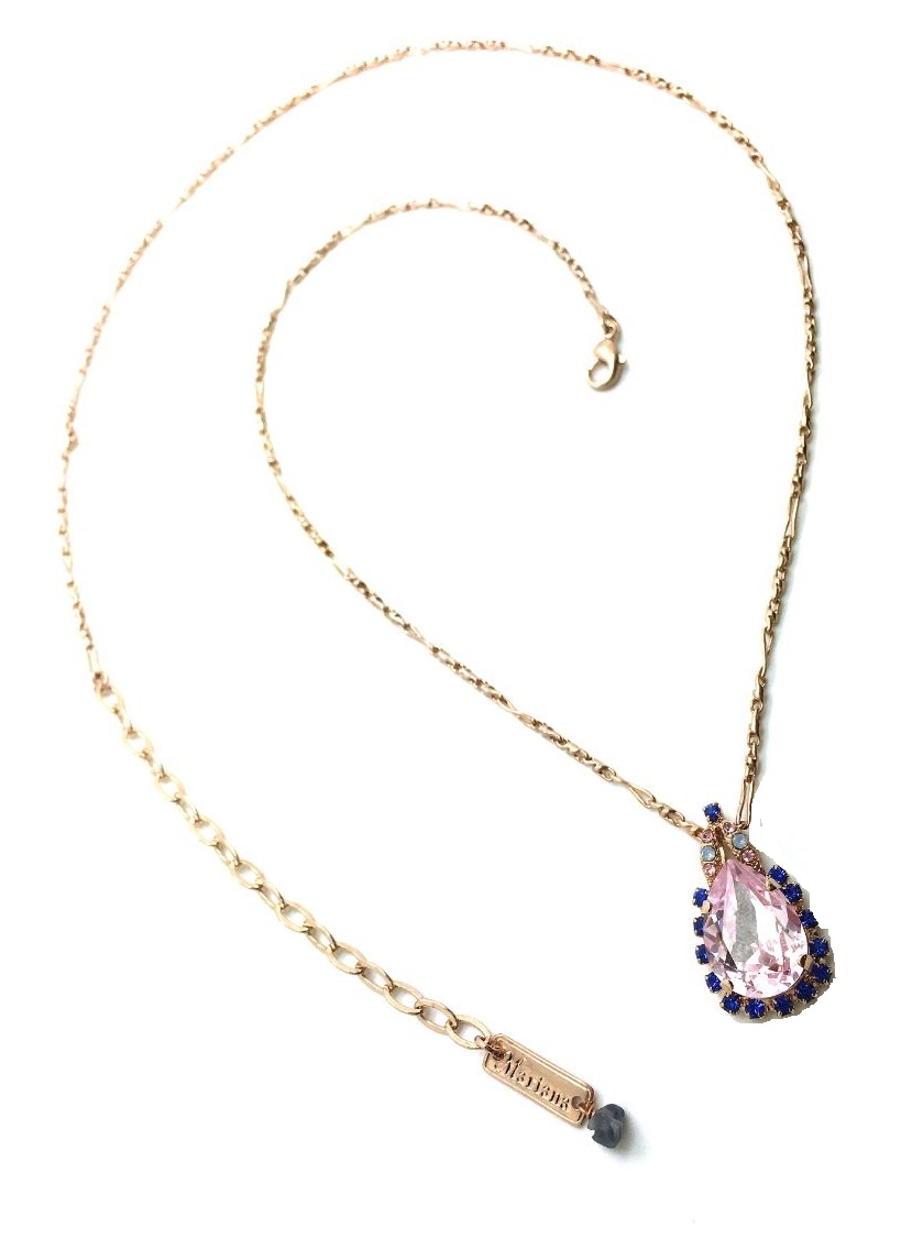 N-5098-2-1068-RG (2) Necklace Pendant By Mariana Songbook Coll. Pair Shape Rose and Blue Swarovski Crystals - Image 1