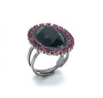 Ring By Mariana Woman Perfect Oval Shape Rose and Jet Swarovski Crystals