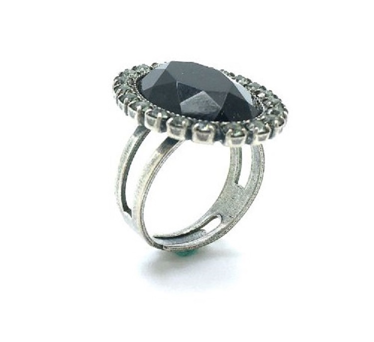 R-7169-215280-SP (2) Ring By Mariana Woman Oval Black Diamond and Jet Swarovski Crystals - Image 1