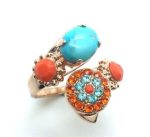 Ring By Mariana Woman Turquoise Mineral and Orange Hyacinth Swarovski Crystals - Image 3