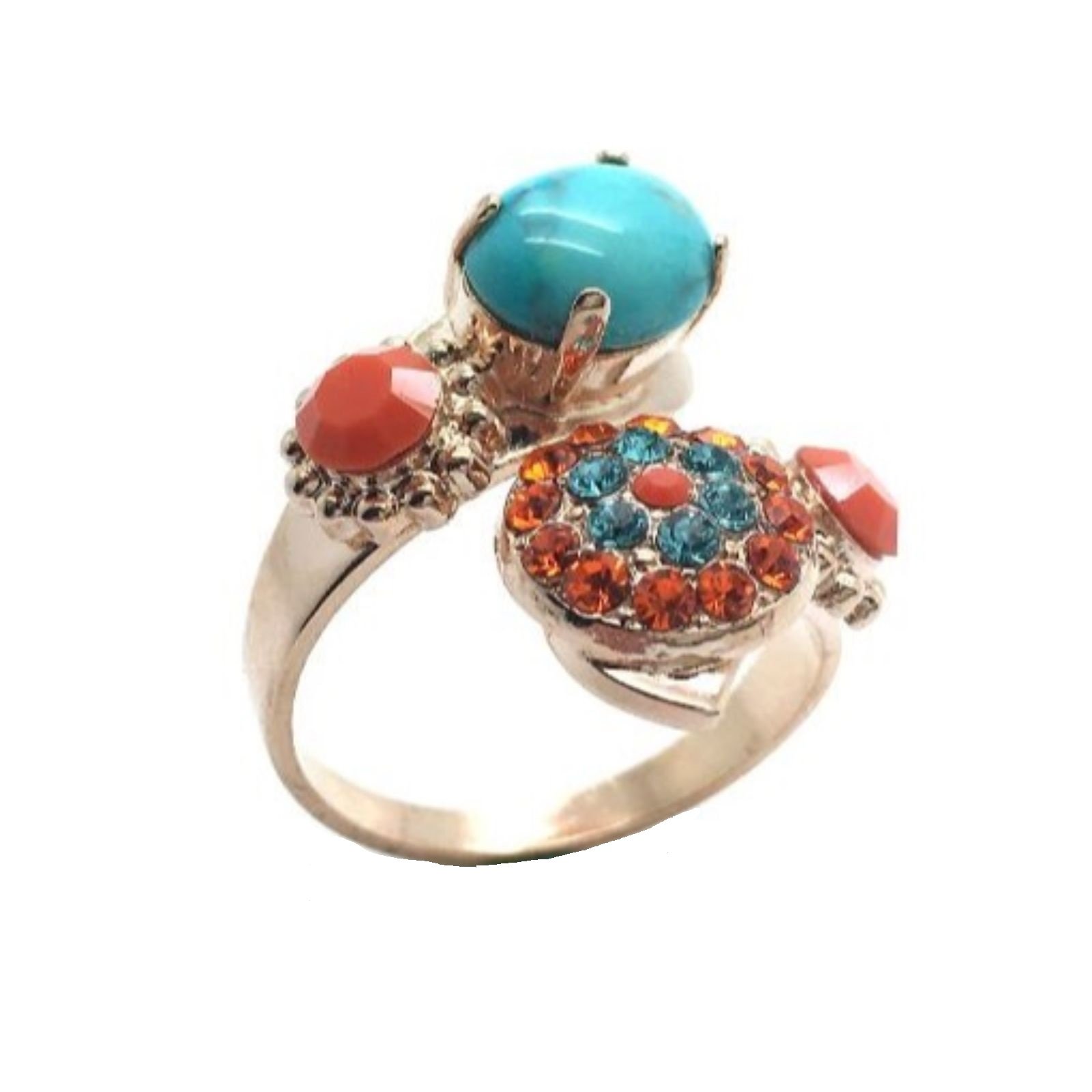 R-7416-M1079-RG (2) Ring By Mariana Woman Turquoise Mineral and Orange Hyacinth Swarovski Crystals - Image 1