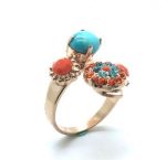 Ring By Mariana Woman Turquoise Mineral and Orange Hyacinth Swarovski Crystals - Image 2