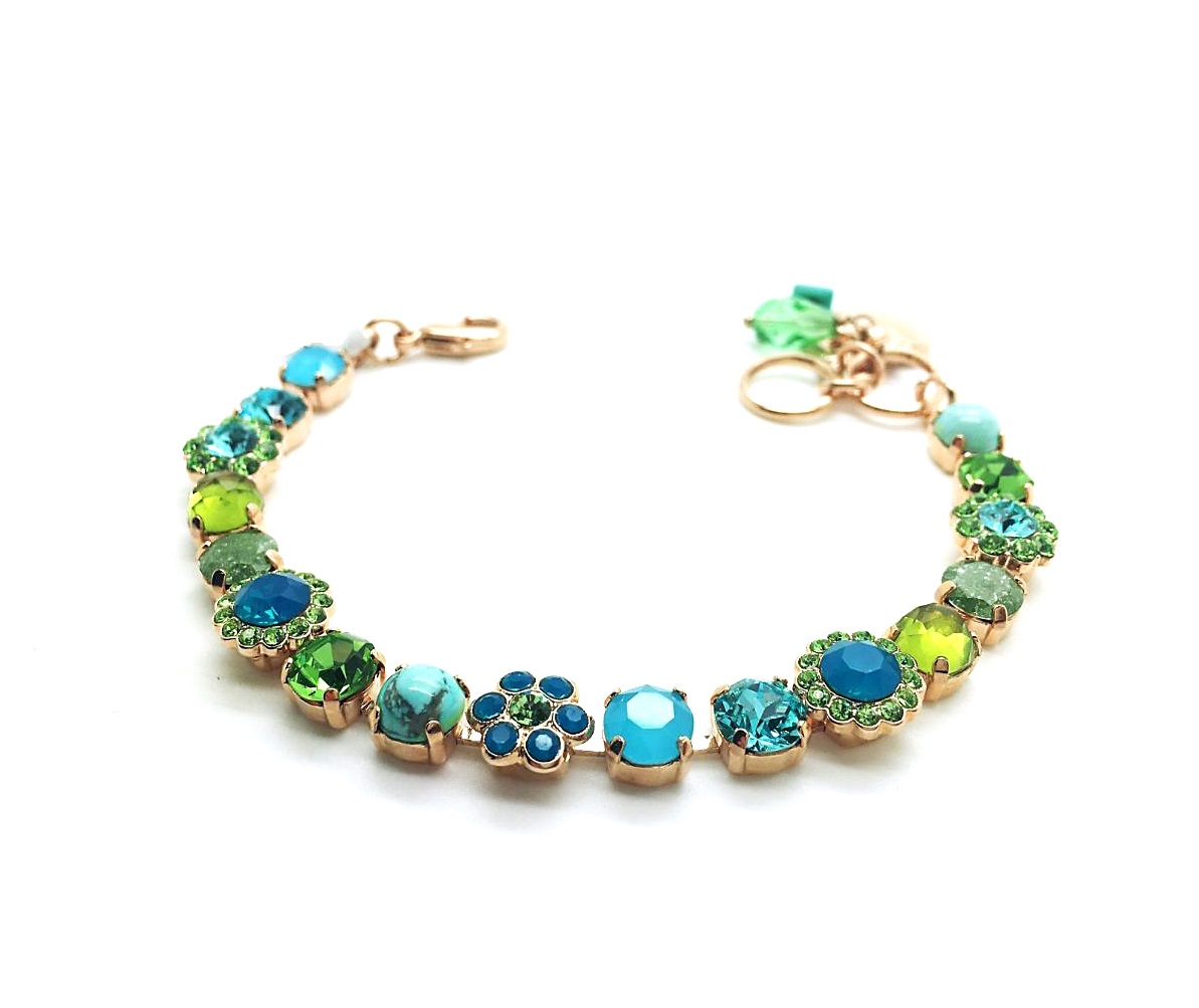 B-4173-3-M1066-RG (5) Mariana Bracelet Turquoise Mineral & Green, Peridot Blue Austrian Crystals Caprioska Cocktail Hour Coll. - Image 1