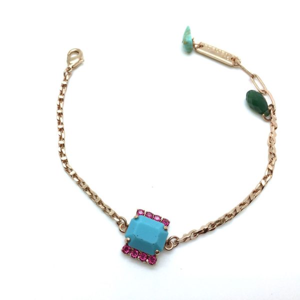 Mariana Bracelet Lovely Rectangular Turq with Green Tear Drop Crystal Swarovski Blue Suede Shoes Nostalgia Coll.