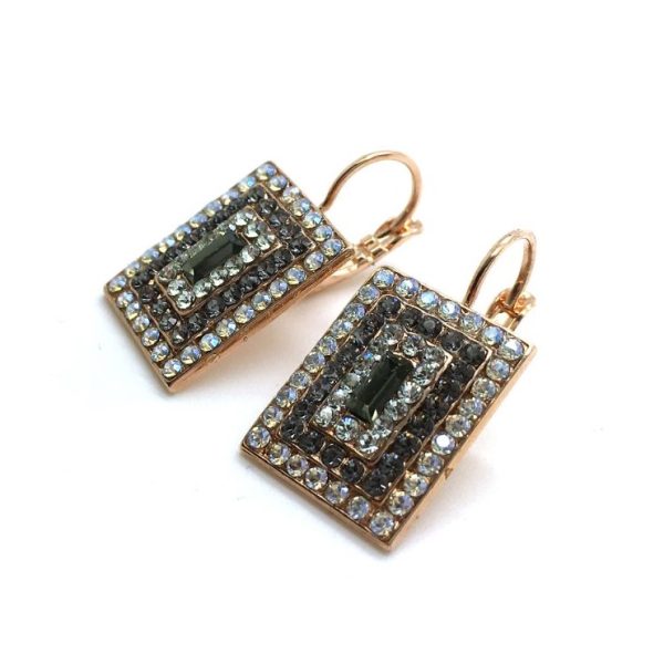 Mariana Earrings Iconic Rectangular Clear & Black Crystal Swarovski Zulu Africa Coll.