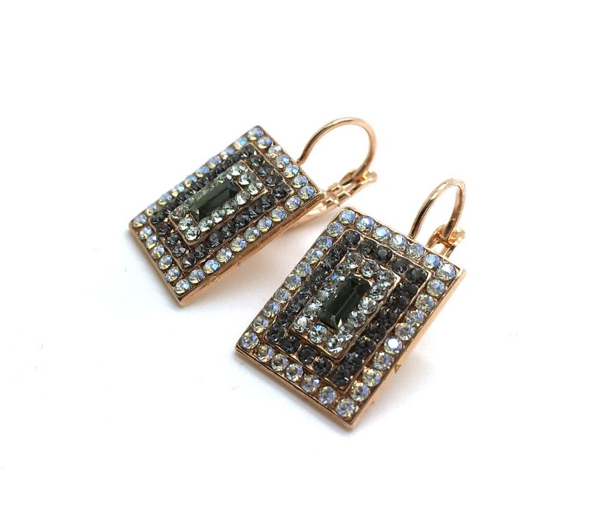 E-1000-3-1080-RG6 (3) Earrings By Mariana Woman Iconic Rectangular Clear and Black Swarovski Crystals - Image 1