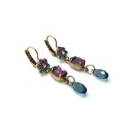 Mariana Earrings Floral Triple Tier Strand Emerald & Pink Crystal Swarovski Luck Inspiration Coll. - Image 3