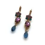 Mariana Earrings Floral Triple Tier Strand Emerald & Pink Crystal Swarovski Luck Inspiration Coll.