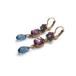 Mariana Earrings Floral Triple Tier Strand Emerald & Pink Crystal Swarovski Luck Inspiration Coll. - Image 2