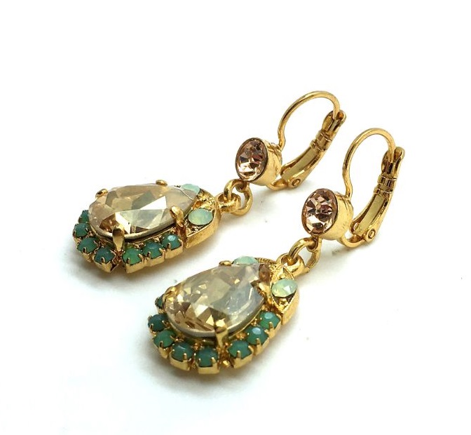 E-1032-5-1042-YG (3) Mariana Earrings Elegant Dangling Tear Drop Golden Shadow Crystal Swarovski Summer Palace Silk Road Coll. - Image 1