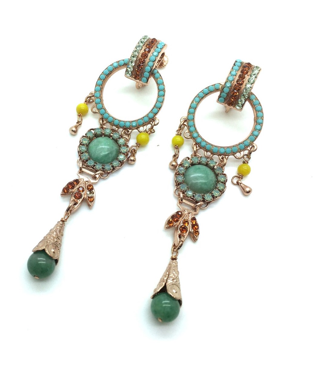 E-1033-M1317-RG4 (4) Mariana Earrings Lovely Dangling Green Aventurine Mineral My Treasures Coll. - Image 1
