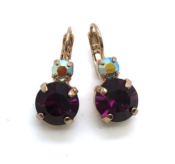 E-1037-204-RG6 (2) Mariana Earrings Lovely Round Drop Purple Austrian Crystals My Treasures Coll. - Image 1