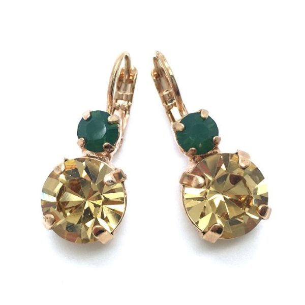 Mariana Earrings Teal Green & Amber Round Drop Crystal Swarovski Midnight in Paris Dancing the Night Away Coll.
