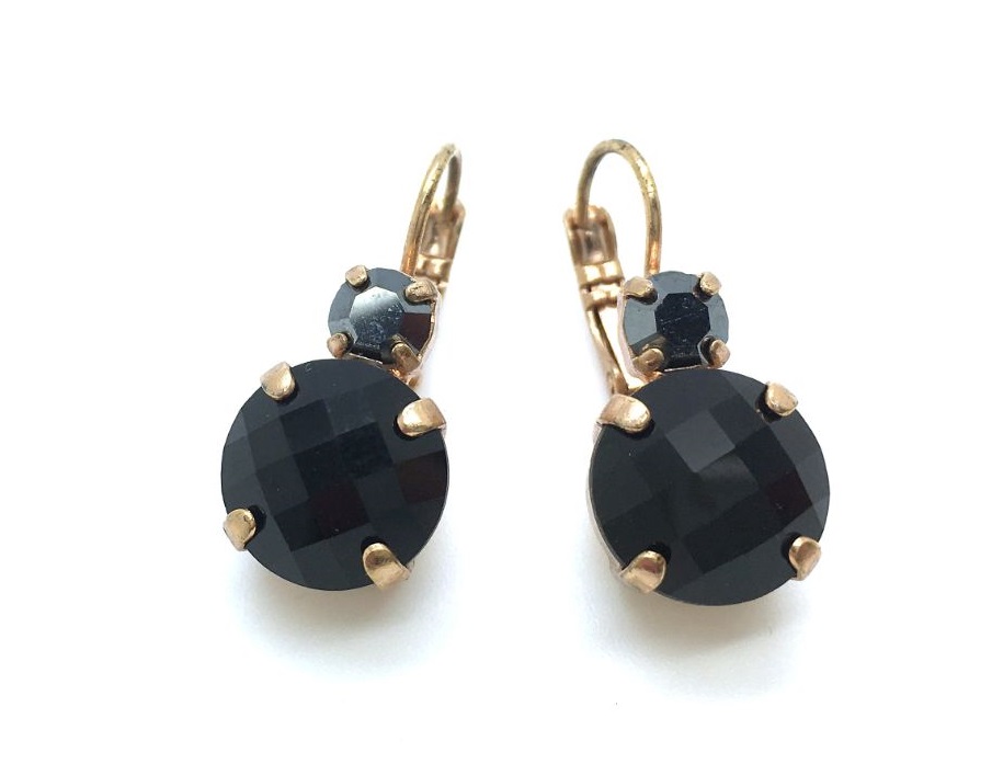 E-1037A-280-RG (2) Mariana Earrings Soulful Faceted Black Crystal Swarovski My Treasures Coll. - Image 1