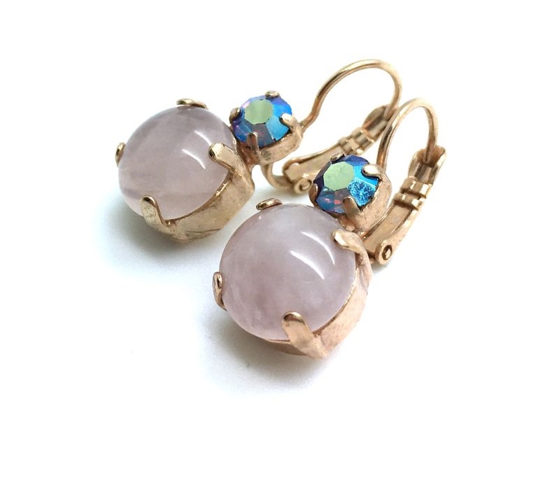 E-1037M-14-RG (3) Mariana Earrings Charming Round Drop Rose Quartz Mineral My Treasures Coll. - Image 1