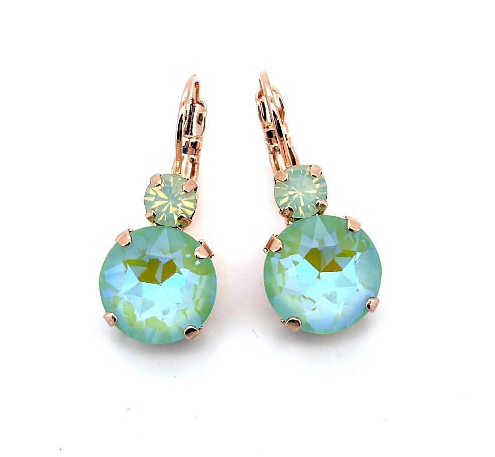 E-1037R-294147-RG6 (2) Earrings By Mariana Woman Fine Lt. Green and Opal Swarovski Crystals - Image 1