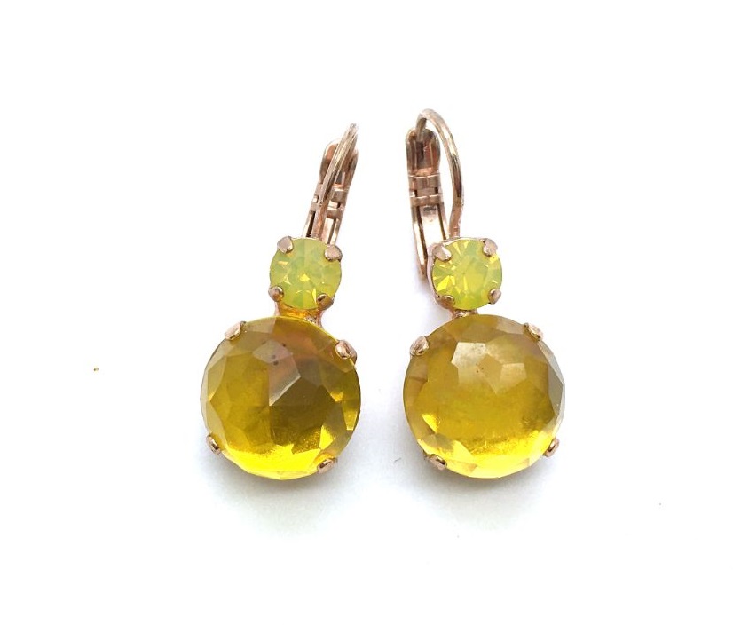 E-1037R-M78-RG6 (2) Earrings By Mariana Woman Dainty Lemon Quartz Mineral and Yellow Swarovski Crystals - Image 1