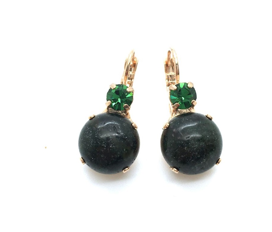 E-1037RM-92-RG6 (2) Mariana Earrings Exquisite Round Drop Ruby Zoisite Mineral My Treasures Coll. - Image 1