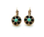 Mariana Earrings Dainty Round Drop Jet Black & Trquoise Crystal Swarovski Zanzibar Africa Coll.