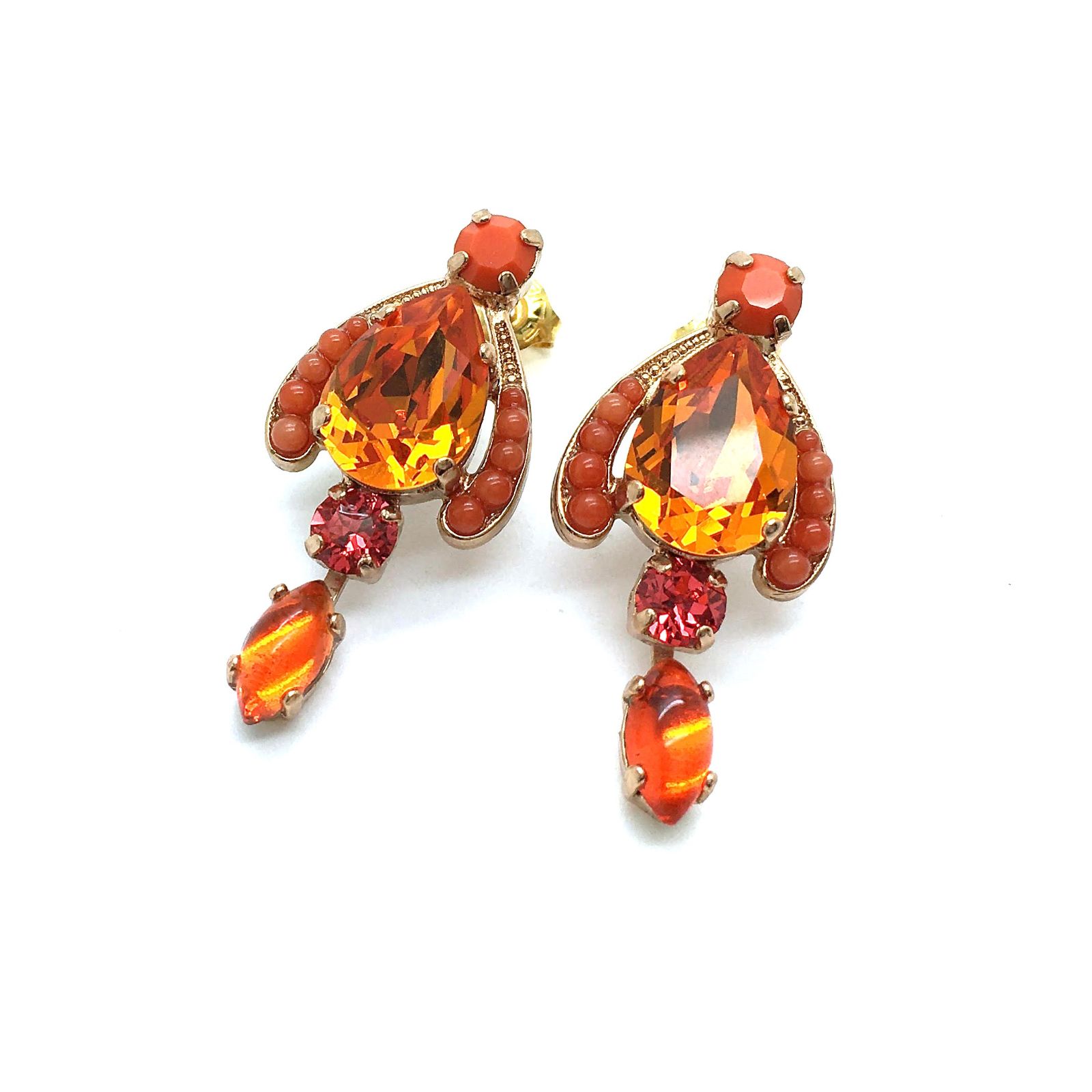 E-1068-2-1047-RG2 (3) Earrings By Mariana Woman Lovely Chandelier Coral and Padparadscha Swarovski Crystals - Image 1