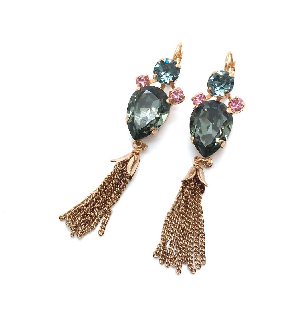 E-1098-6-1083-RG6 (3) Mariana Earrings Indian Sapphire Pear Shape Drop Crystal Swarovski Crystal Madagascar Africa Coll. - Image 1