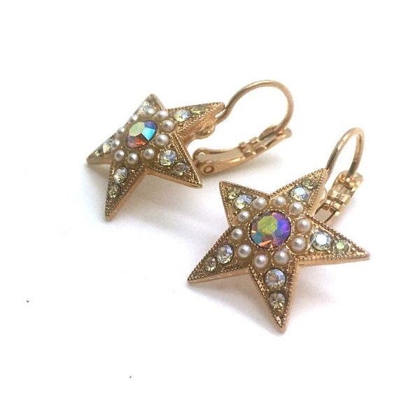 Mariana Earrings Shimmering Star Shape Beaded Swarovski Crystals  Aurora Odyssey Coll.