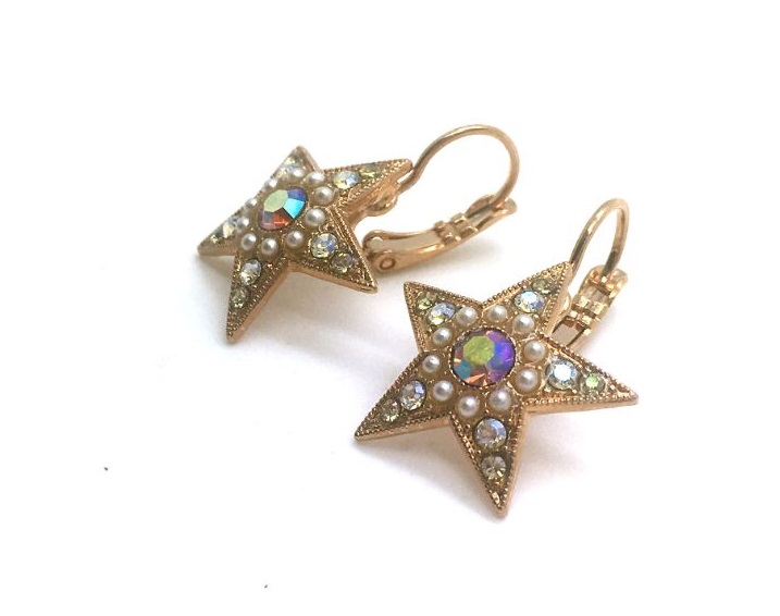 E-1106-1093-RG6 (3) Mariana Earrings Shimmering Star Shape Beaded Swarovski Crystals Aurora Odyssey Coll. - Image 1