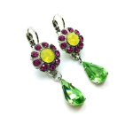 Mariana Earrings Purple & Yellow Flower Swarovsky Crystals Cuba Caribbean Life Coll. - Image 2