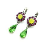Mariana Earrings Purple & Yellow Flower Swarovsky Crystals Cuba Caribbean Life Coll.