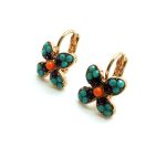 Mariana Earrings Deep Coral Blue & Purple Flower Shape Swarovski Crystals East Meets West Coll.