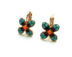 Mariana Earrings Deep Coral Blue & Purple Flower Shape Swarovski Crystals East Meets West Coll. - Image 2