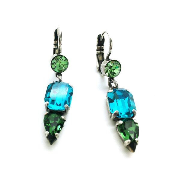 Mariana Earrings Green & Blue Drop Austrian Crystals Caprioska Cocktail Hour Coll.