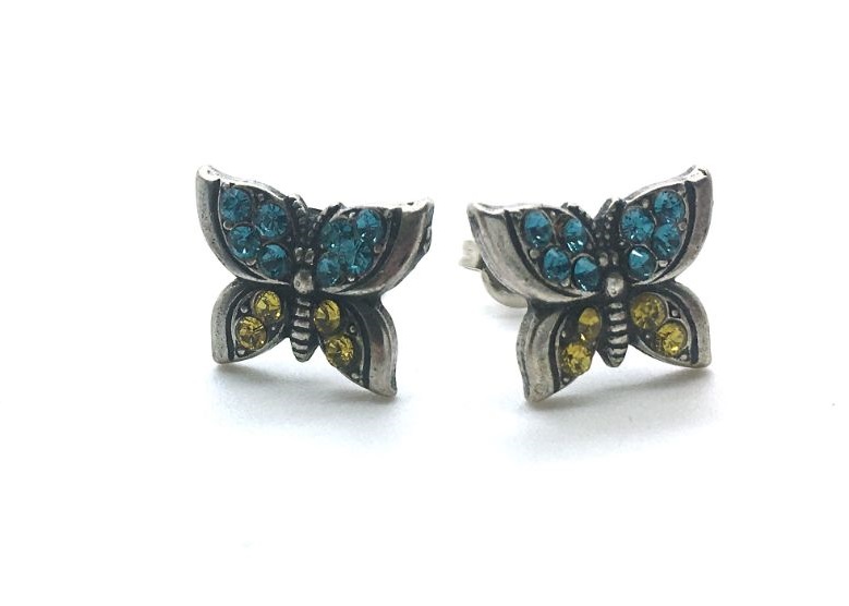 E-1155-647-SP (2) Mariana Earrings Butterfly Shape Lt. Sapphire & Yellow Crystal Swarovski My Treasures Coll. - Image 1
