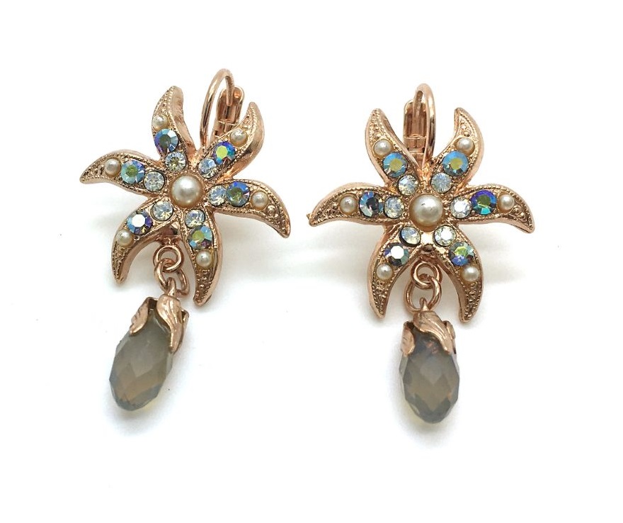 E-1165-1-1341-RG6 (2) Earrings By Mariana Periwinkle East Meets West Coll. Enchanting Flower & Tear Drop Austrian Crystal - Image 1