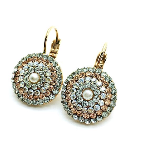 Earrings By Mariana Woman Round Shape Pearl Mineral and Pacific Opal Swarovski Crystals