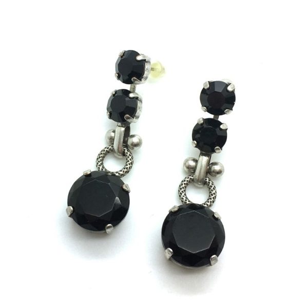 Mariana Earrings Gorgeous Triple Tier Strand Black Austrian Crystal My Treasure Coll.