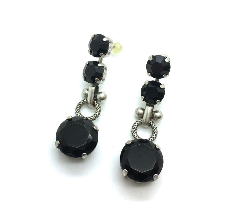 E-1249-1-280-SP2 (2) Mariana Earrings Gorgeous Triple Tier Strand Black Austrian Crystal My Treasure Coll. - Image 1