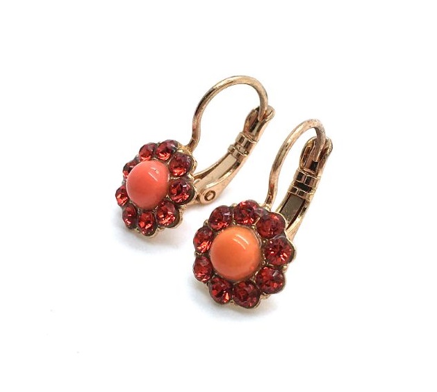 E-1379-1202-RG6 (3) Mariana Earrings Floral Red & Coral Crystal Swarovski Flame Ambrosia Coll. - Image 1