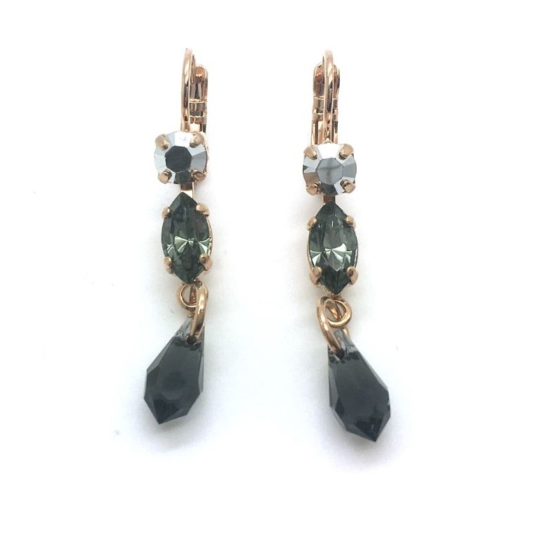 E-1514-1-747-RG6 (2) Earrings By Mariana Woman Triple Drop Black Swarovski Crystals - Image 1