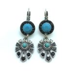 Mariana Earrings Ornate Dangling Turquoise and Austrian Crystal Zanzibar Africa Coll.