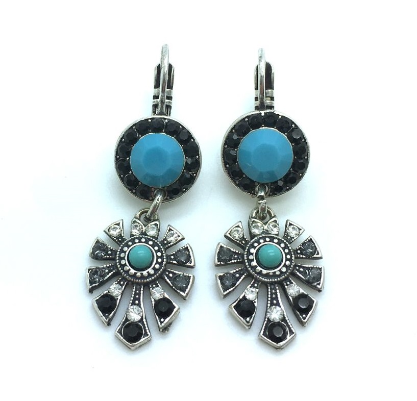 E-1514-3-10810-SP (2) Mariana Earrings Ornate Dangling Turquoise and Austrian Crystal Zanzibar Africa Coll. - Image 1