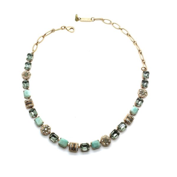 Mariana Necklace Flowers & Emerald Shape Turquoise and Black Diamond Swarovski Crystals My Treasures Coll.