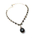 Mariana Necklace Round Black Pendant & Flowers Swarovski Crystals Checkmate Cocktail Hour Coll.