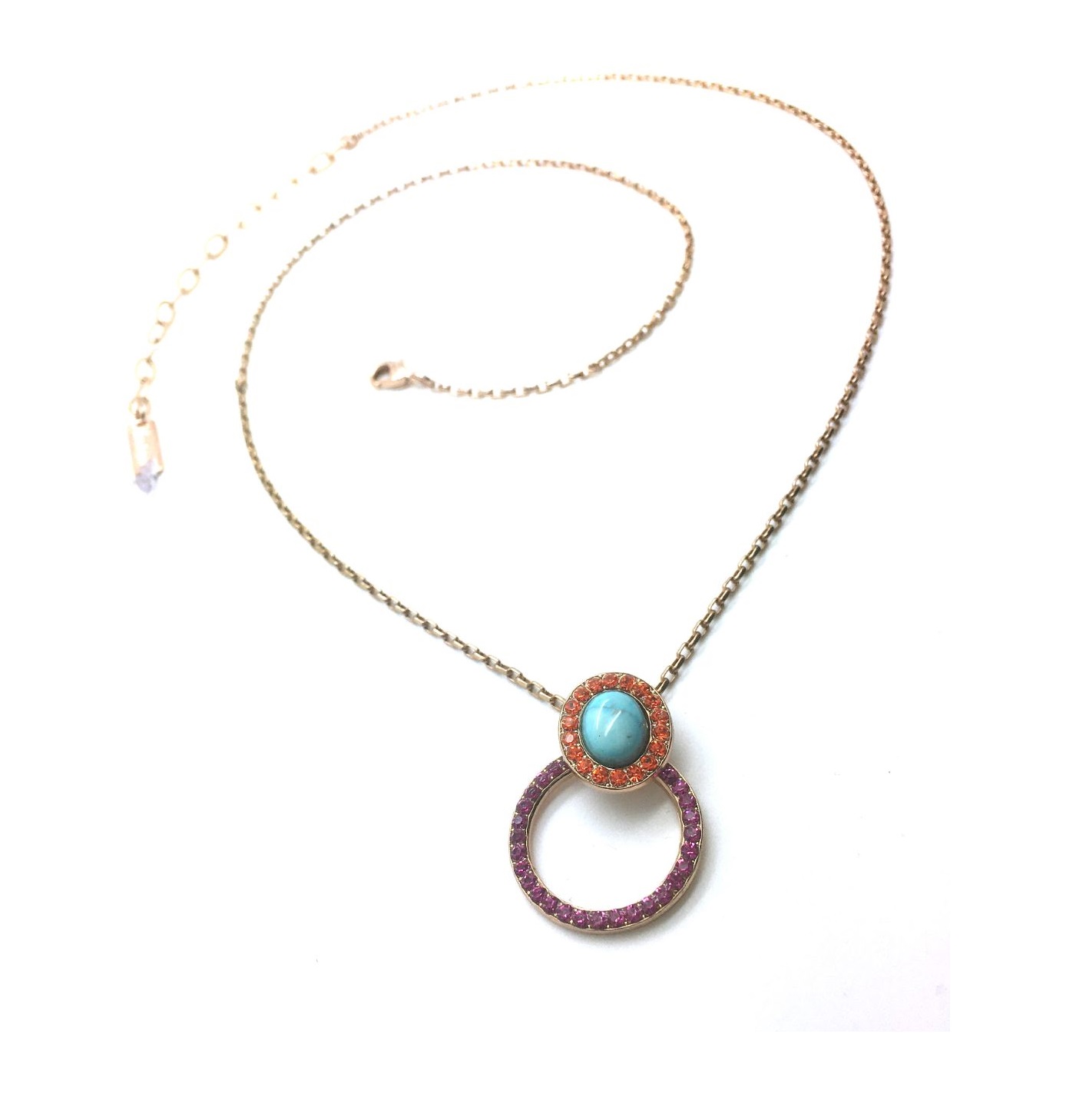 N-5030-1-M1077-RG (2) Mariana Necklace Turquoise Mineral & Purple Circle Crystal Swarovski Masai Africa coll. - Image 1